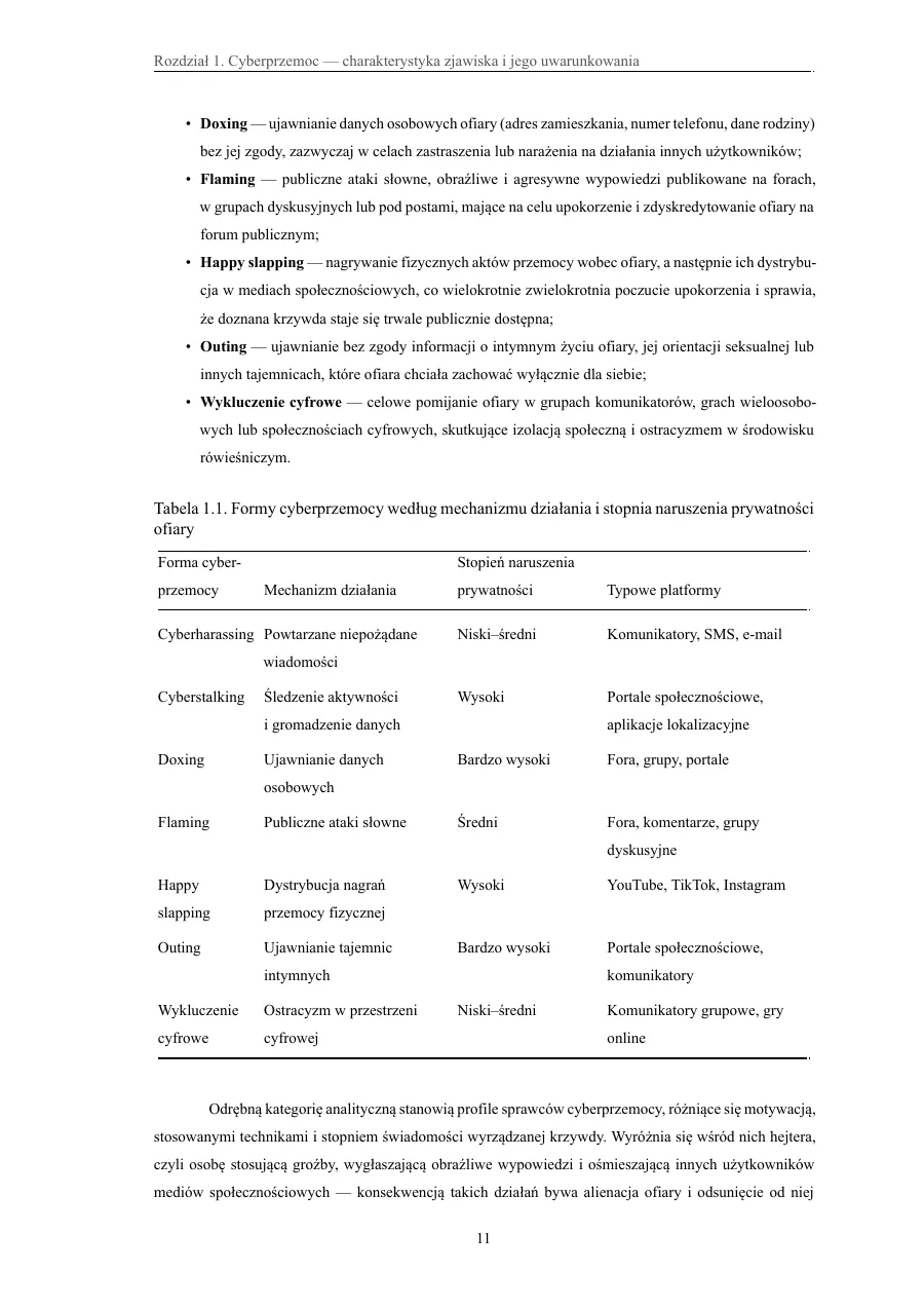 Tabele z podpisami i odwołaniami w tekście — Wpływ cyberprzemocy na funkcjonowanie psychospołeczne ofiar — badania wśród uczniów szkół ponadpodstawowych