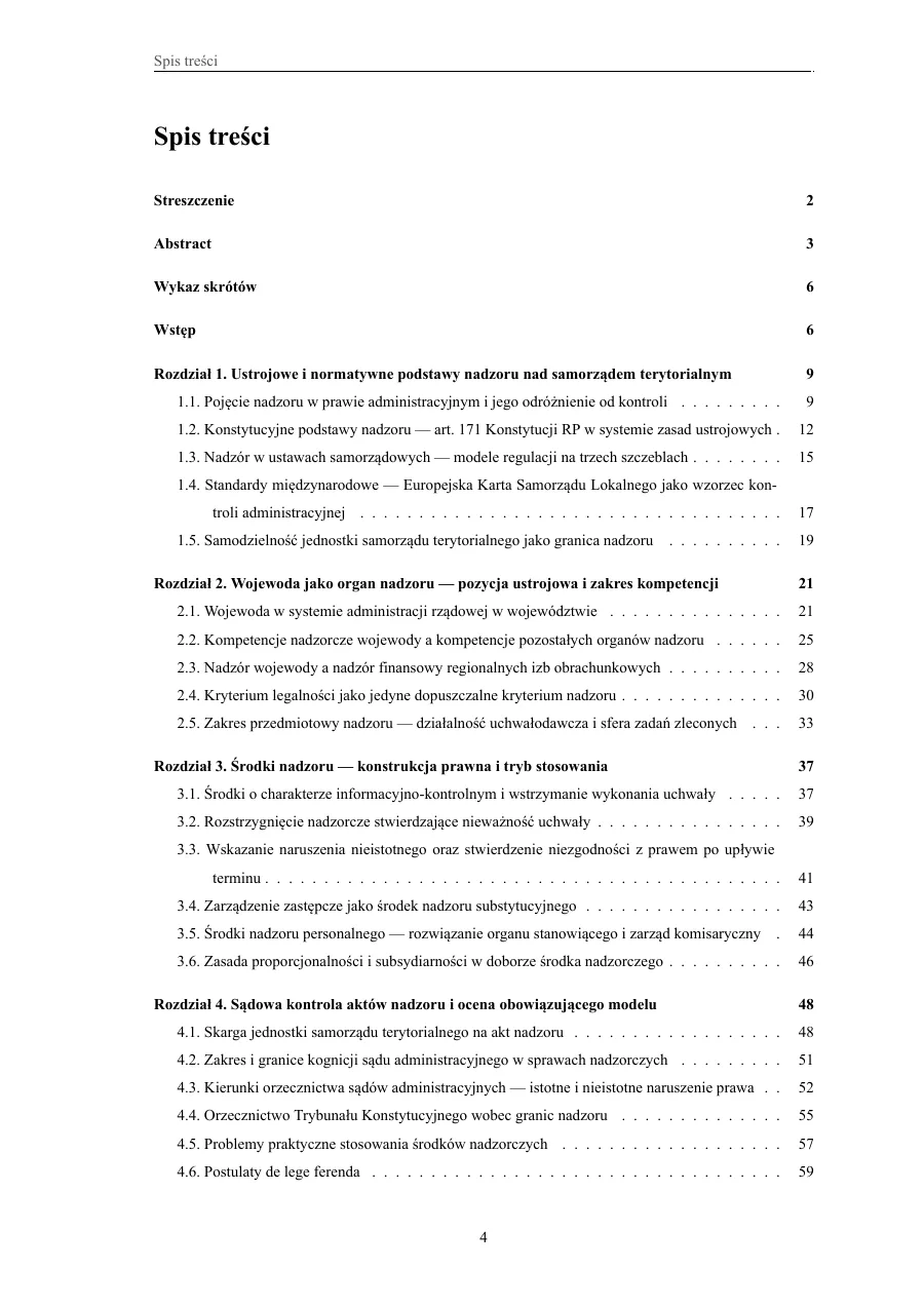 Spis treści — pełna hierarchia rozdziałów — Nadzór wojewody nad działalnością samorządu terytorialnego