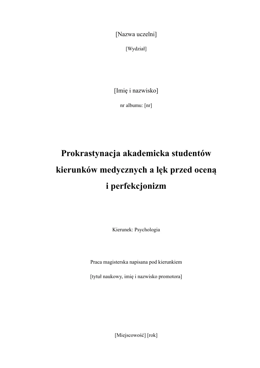 Strona tytułowa wzorcowej pracy magisterskiej
