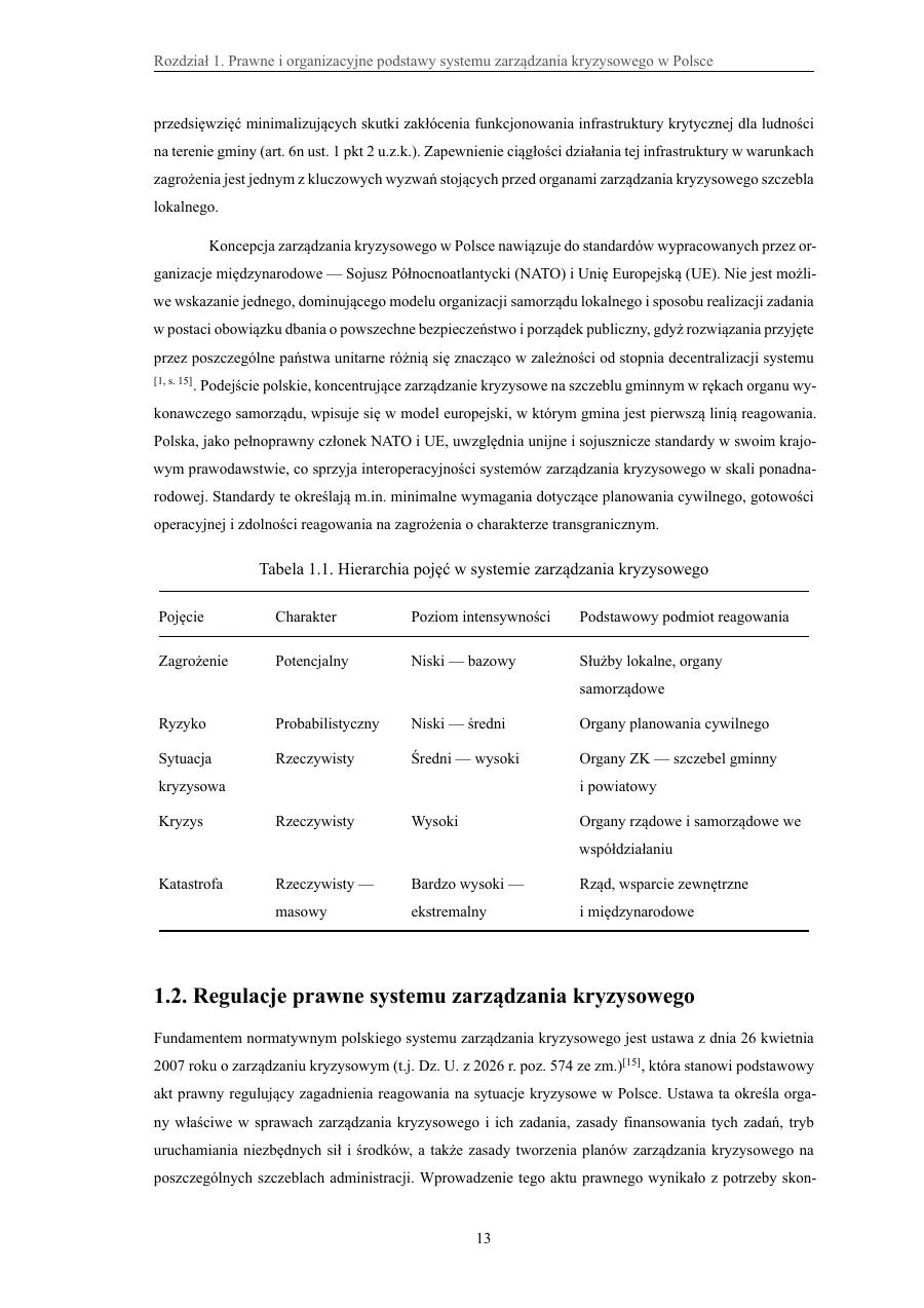Tabele z podpisami i odwołaniami w tekście — System zarządzania kryzysowego w Polsce – organizacja na poziomie gminy